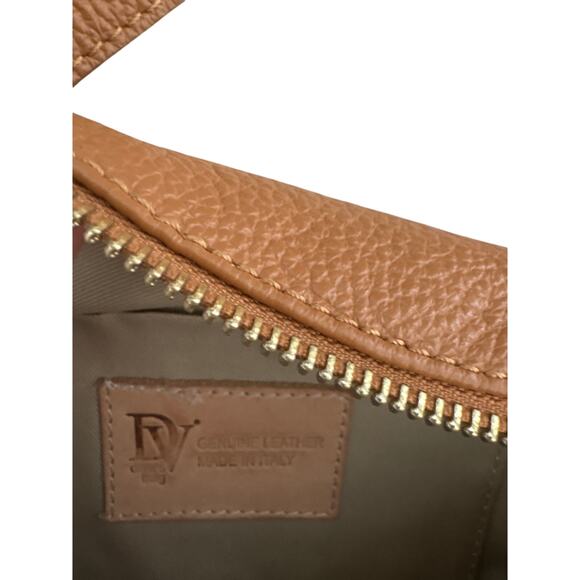 RV Italy Leather Crossbody Bag Tan Half Moon Minimalist - Picture 3 of 6